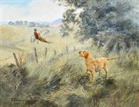 Lot 386 - Henry Wilkinson, Golden labrador and a pheasant, oil.