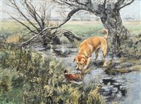 Lot 245 - Henry Wilkinson, Golden labrador retrieving a pheasant, oil.