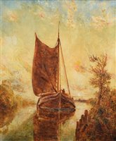 Lot 302 - W.J.J.C Bond, River scene with a Norfolk wherry, oil.