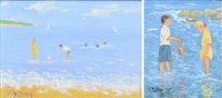 Lot 362 - C.M. Jones, "Happy Days, Seaside" and "Catching Crabs", oil (2).