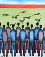 Lot 372 - Chris Barrow, "Greyhound Track", oil.