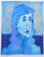 Lot 444 - Geoffrey Key, "Blue Head", mixed media.