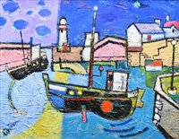 Lot 355 - Mike Weeden, "Waiting for the Tide, Lybster", oil.