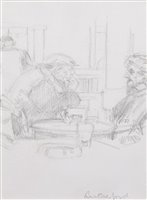 Lot 467 - Harry Rutherford, Pub interior with figures, pencil.