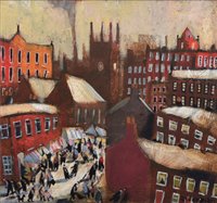 Lot 353 - David Alderman, "Saturday Market, Northern Town", acrylic.