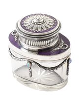 Lot 13 - Austrian  silver, glass and enamel inkwell