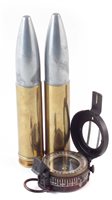 Lot 267 - British WW2 1944 MkIII compass by H.B.S Ltd also two 30mm rounds