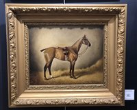 Lot 301 - Herbert St. John Jones, Portrait of a horse in a stable, oil.
