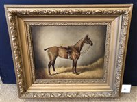 Lot 301 - Herbert St. John Jones, Portrait of a horse in a stable, oil.